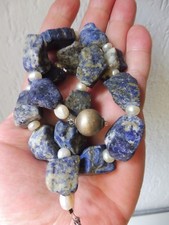 Beautiful, old necklace with natural lapis lazuli and pearls, 925 silver clasp