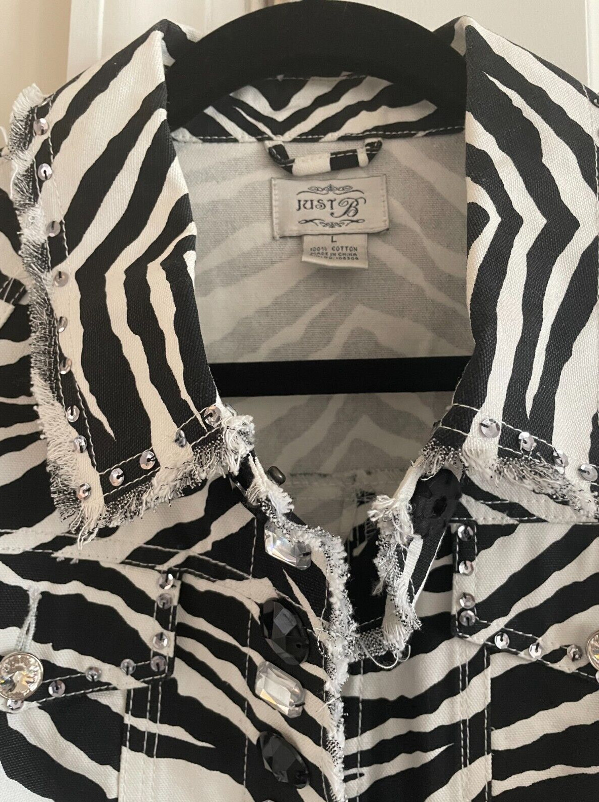 Just B Zebra Animal Print Jean Jacket with Rhines… - image 2