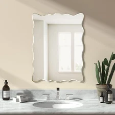 KOHROS Wall Mirror Scalloped Beveled Edge Polished Frameless for Bathroom,