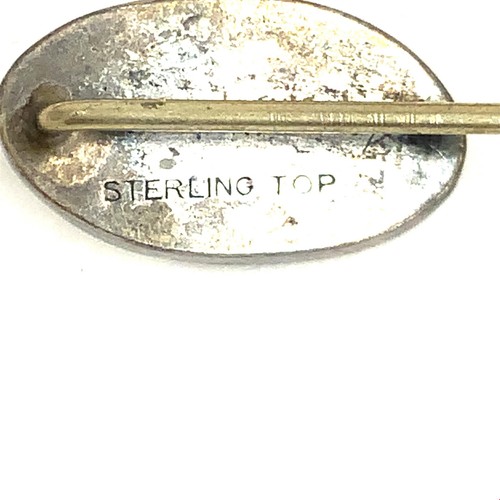 Antique Sign Sterling Top Handmade Oval Cabochon Abalone Blister Lapel Hat Pin - Picture 4 of 7