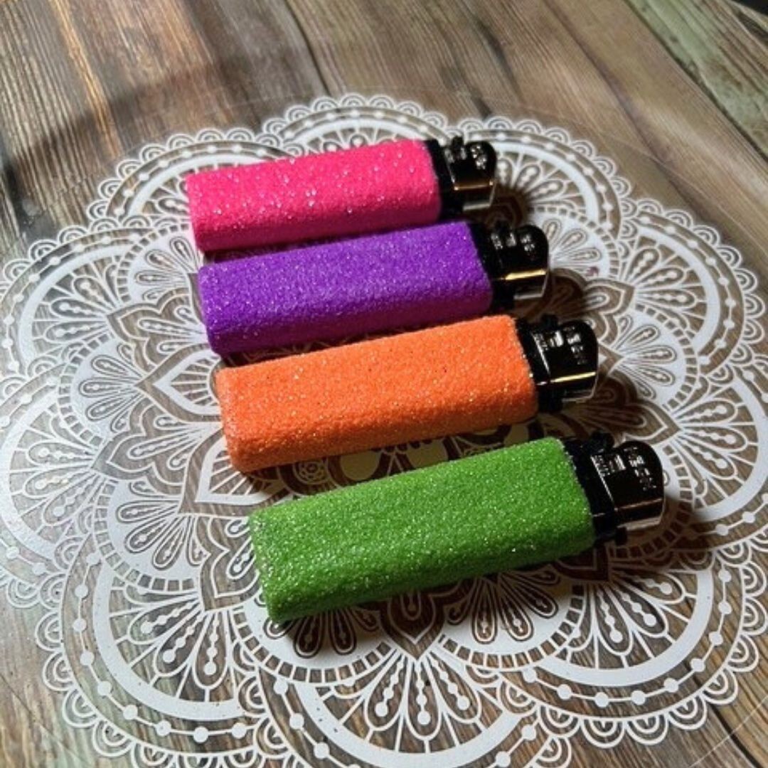 Neon Glitter Decorated Disposable Lighter Set of 4, Fun candle lighting tools