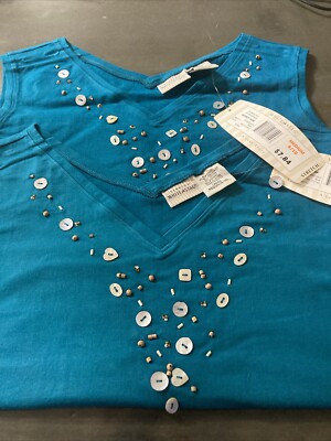 2 Pk White Stag Tank Top Womens Medium Sleeveless Pullover Blouse Shirt Cotton