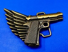 Winged Gun Flying Pistol 2nd Amendment Cutout Brown BuckleRage Belt Buckle