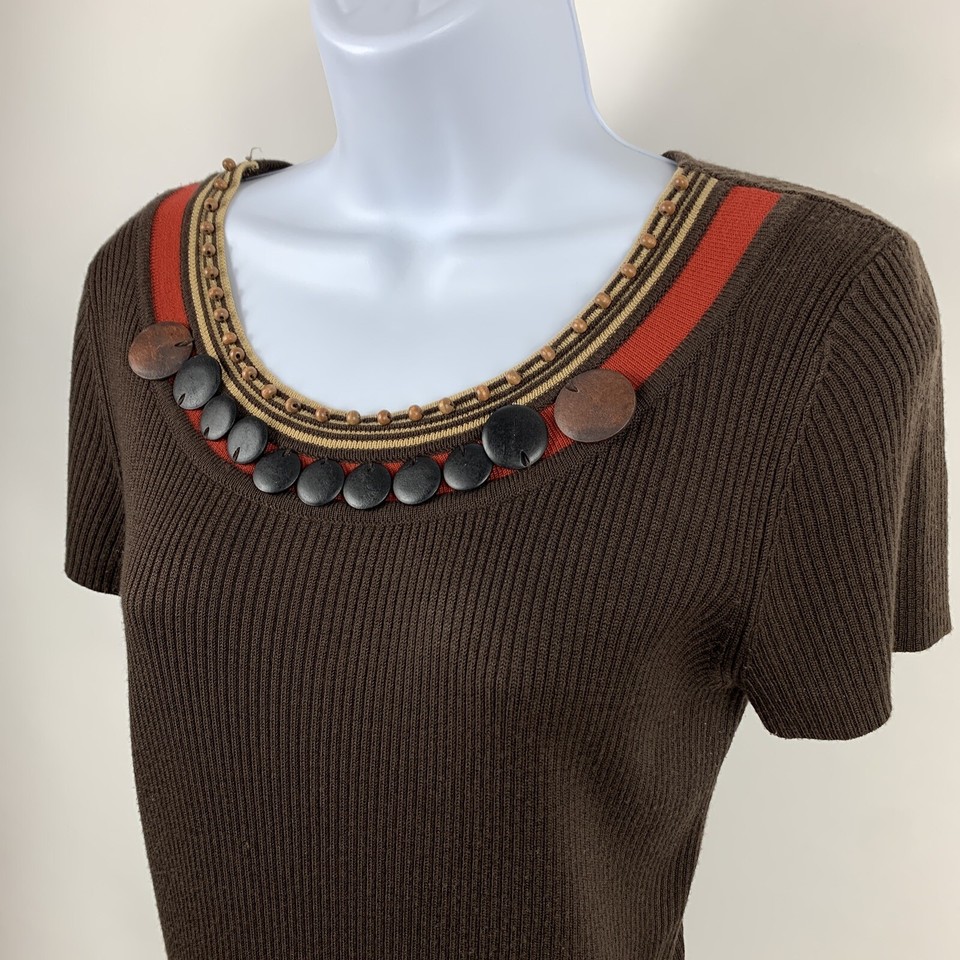 Requirements Sweater Women's Size Medium Beaded Short Sleeve Round Neck