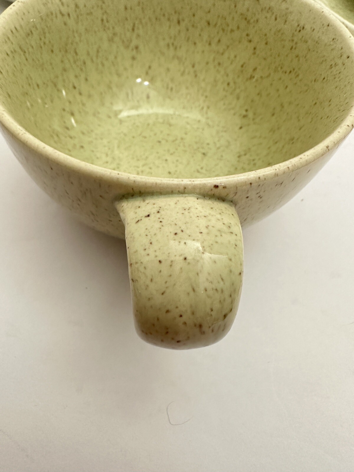 Vintage MCM LAUREL POTTERY CALIFORNIA LIVING Speckled Green 4Piece Place Setting