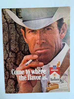 1971 Marlboro Cigarettes Print Ad Cowboy Face Close Up Photo