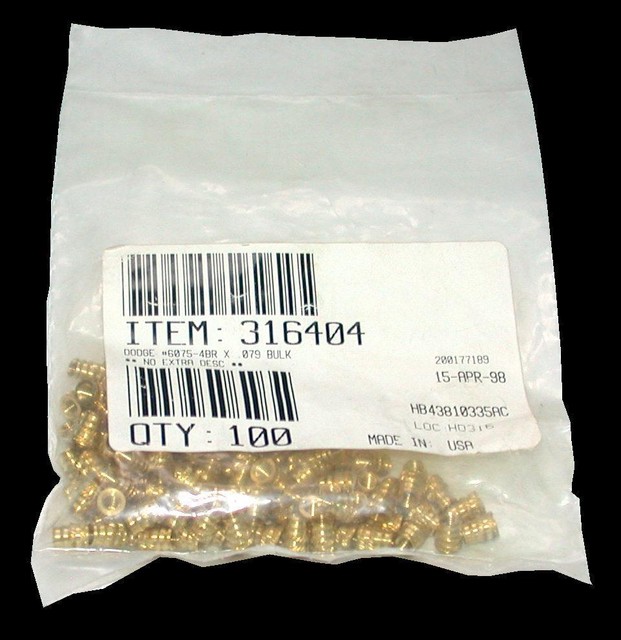 New Bag of 100 Dodge 60754BR X .079 Brass Ultrasert Thread Inserts