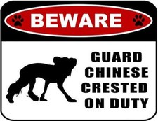 Beware Guard Chinese Crested silhouette on Duty Laminated Dog Sign