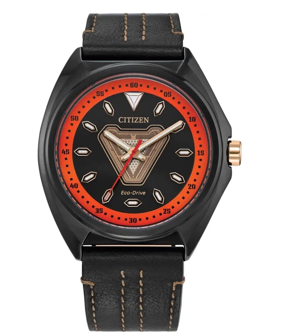 Citizen Men's Tony Stark Marvel Iron Man Black Leather Watch 43MM AW2075-05W