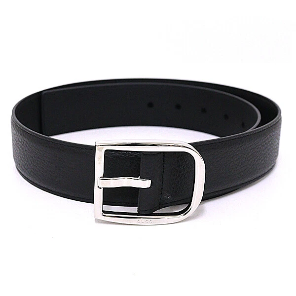 Ceinture homme GUCCI boucle argentée 449716 cuir noir taille 85・34