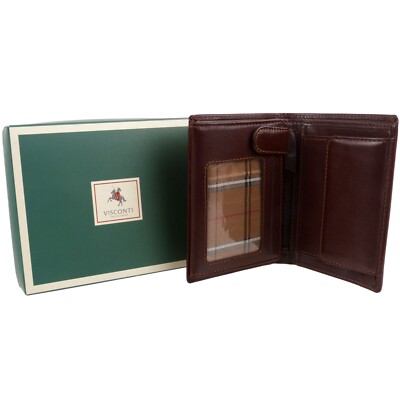 Mens Slim Italian Leather Wallet by Visconti; Monza Collection Gift Box (Brown)