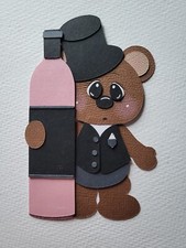 Happy New Year Champagne Boy Bear. Scrapbook, Card Making Paper Piecing