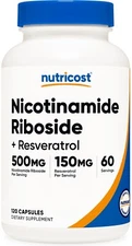 Nutricost Nicotinamide Riboside + Resveratrol (500 mg) 120 Capsules - 60 Serving