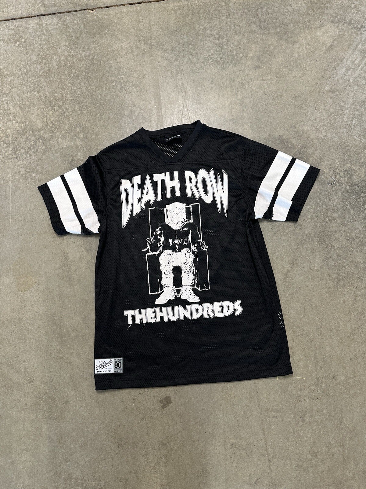 FILA Maglietta Death Row The Hundreds #91 nera a righe bianca collo a V da uomo grande tupac
