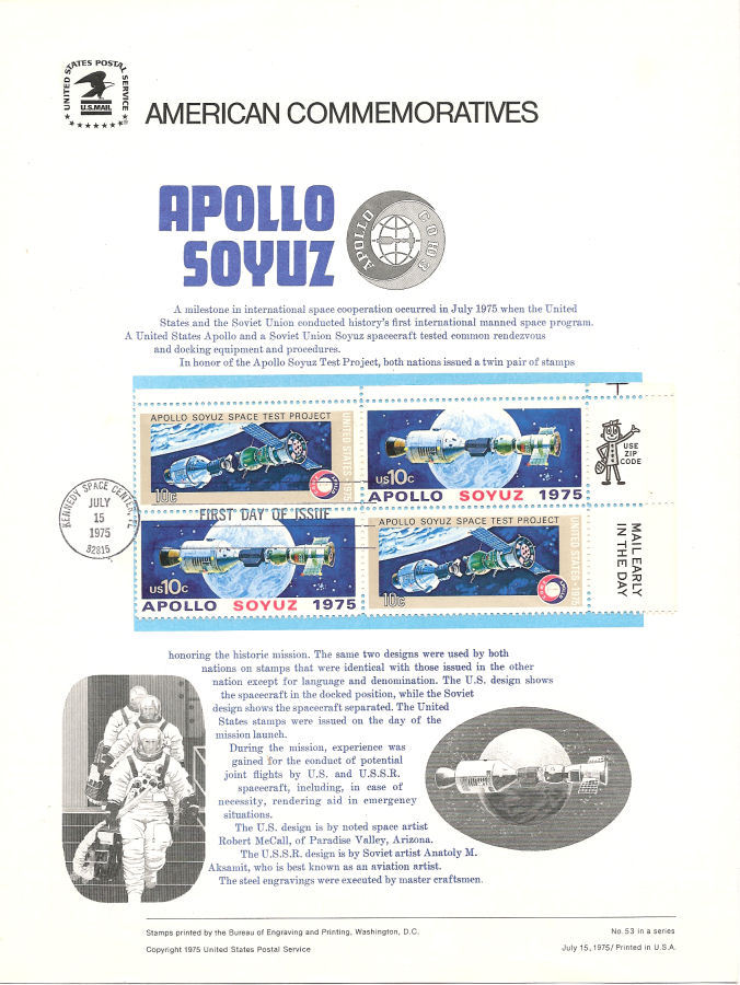 53 10c Apollo Soyuz Mission #1569-1570 USPS Commemorative Stamp