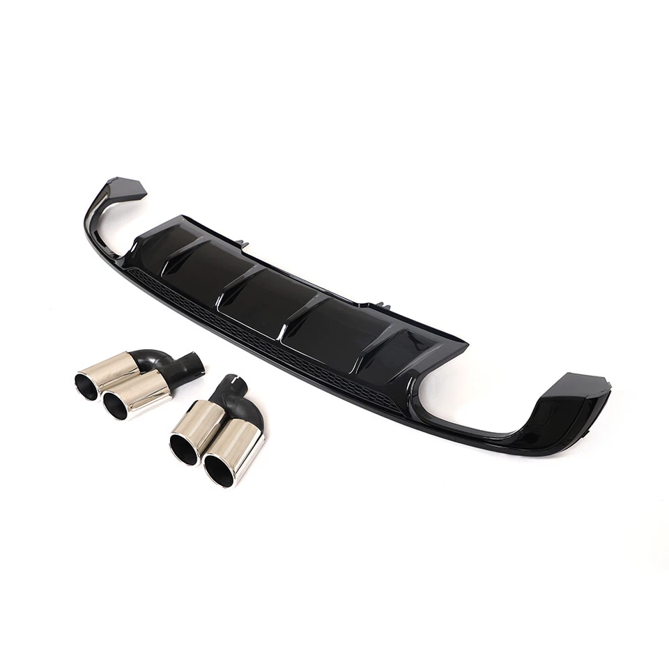 Rear Bumper Diffuser W/Exhaust Tips For AUDI A4 S-Sline Sedan 17-19 Gloosy Black - Image 4 of 4