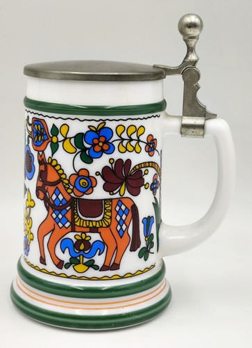 Original BMF Bierseidel Bierkrug Zinn Deckel Pferd Floral Bayern Blumen - Bild 2 von 12