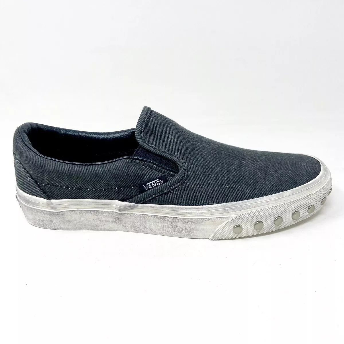 Vans Classic Slip On Overwashed Graphite Gray White Womens Casual Shoes