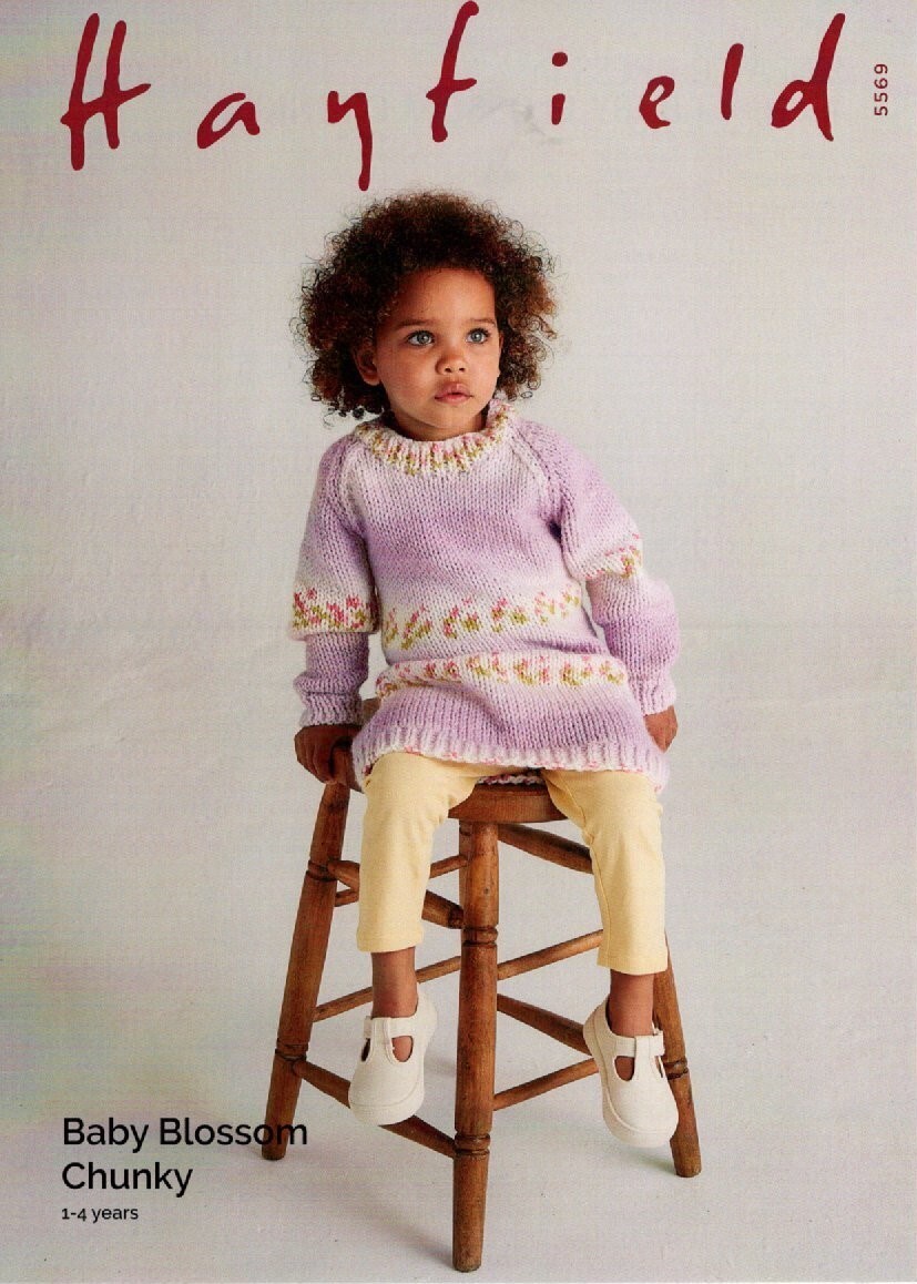 Hayfield Baby Blossom Chunky Knitting Pattern - 5569 Sweater Dress,  1-4 yrs