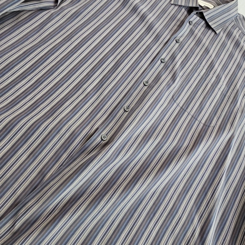 Pronto Uomo Non Iron Shirt Men's 3XLT Brown Stripes EUC Long Sleeve Button Up AN - Image 4 of 4