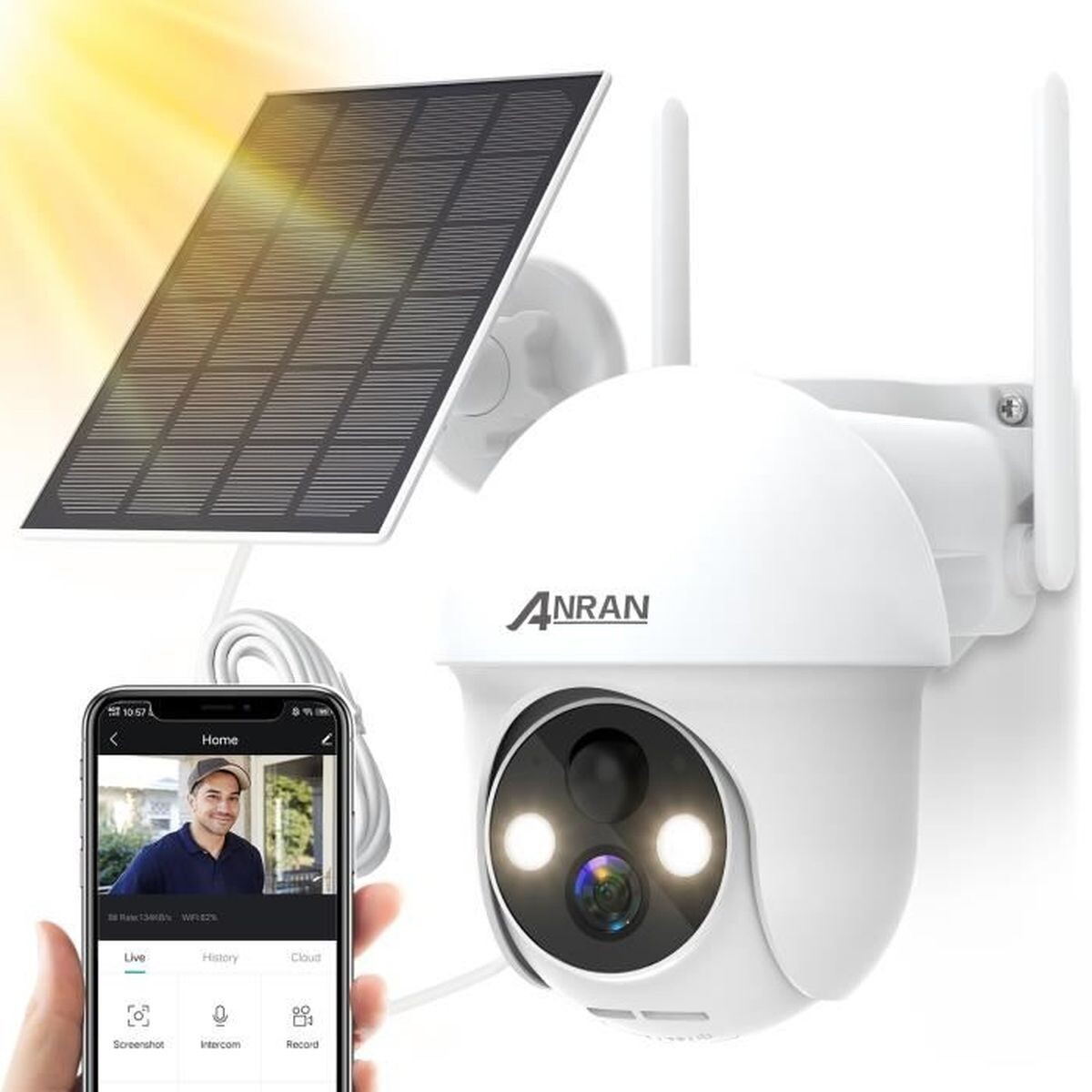 Caméra de surveillance extérieure solaire Wifi 360° connectée