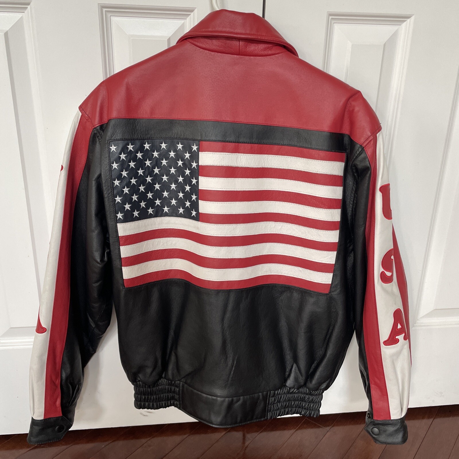 USA American Flag Leather Jacket Ladies Size Small EU… Gem