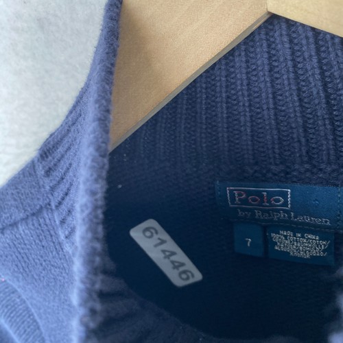 POLO RALPH LAUREN Sweater Boys 7 Jumper 1/4 Zip Mock Neck Pullover Cotton Blue - Picture 11 of 11