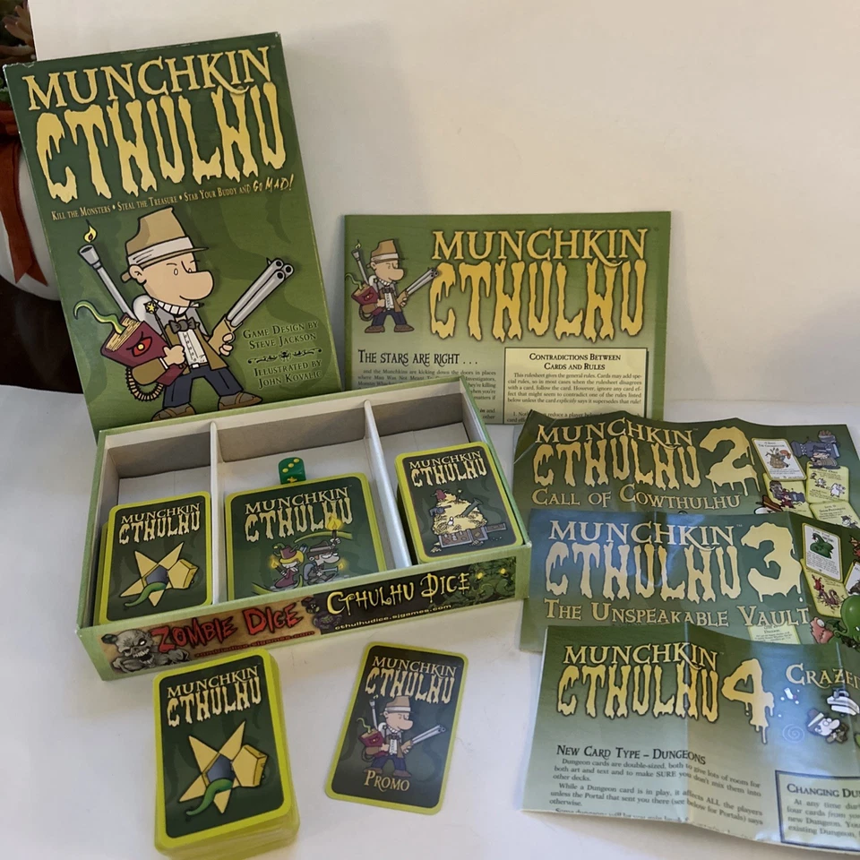 Juego Base Munchkin Cthulhu + 3 Expansiones + Tarjeta Promocional Steve Jackson En muy buena condición Foto 2 de 4