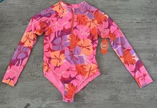 Wonder Nation Girls L 10-12 Zip Long Sleeve Floral One-Piece Swimsuit Pink