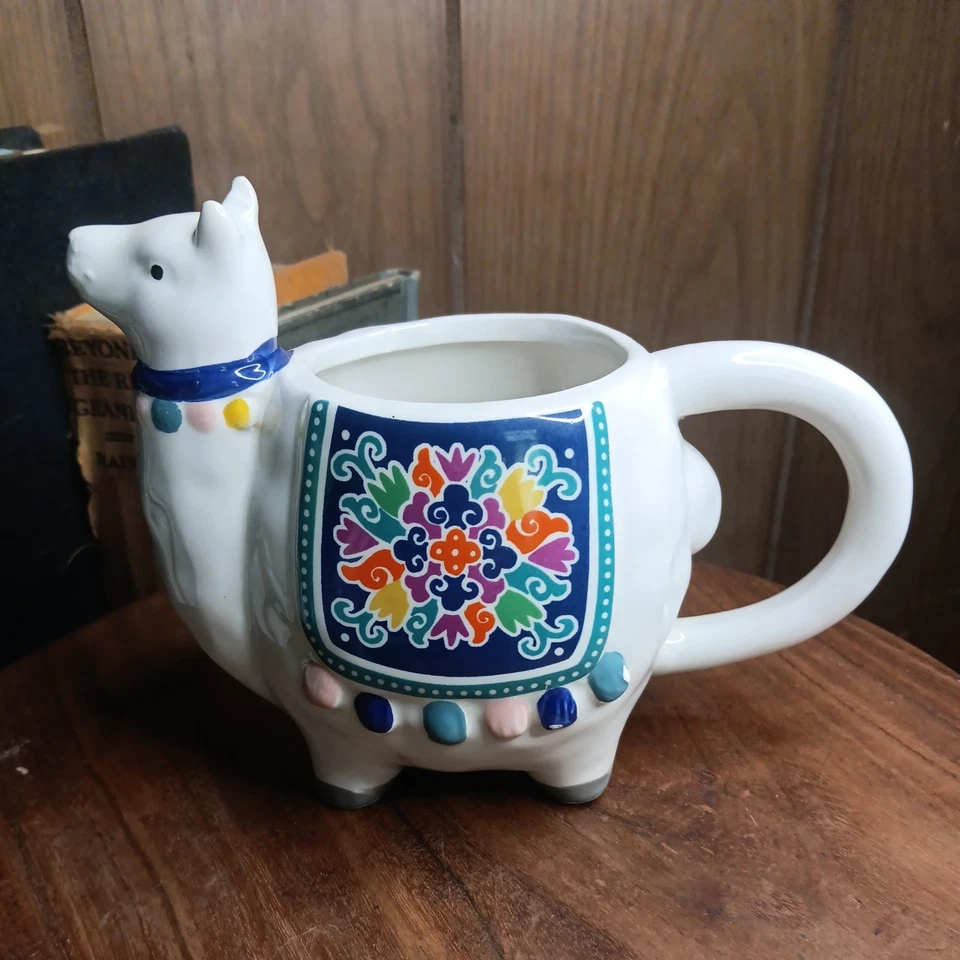 Taza de café con figura de llama de cerámica pintada a mano taza de bebidas calientes decoración de animales Foto 2 de 4