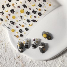 Moonlit Cat Nail Stickers &ndash; Black Cats, Moons & Stars Nail Decals (187)