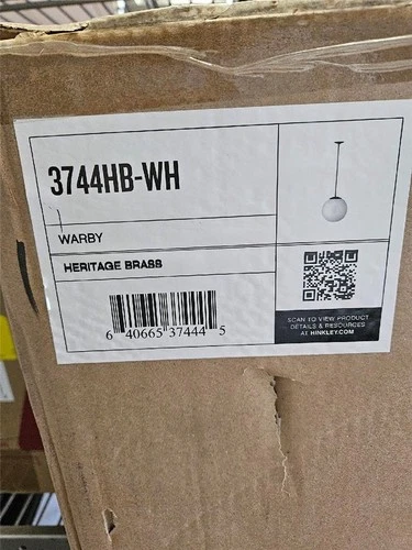 HINKLEY LIGHTING WARBY MEDIUM ORB LED PENDANT LIGHT 3744HB-WH 14" MCM HER-BRASS - Picture 5 of 10