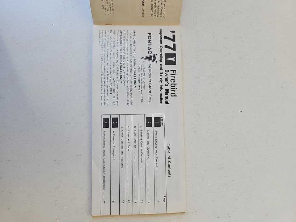 Pontiac Firebird 1977 propietarios instrucciones de funcionamiento manuales Foto 4 de 4