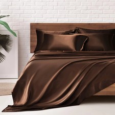 Satin Bed Sheets, Queen Size Sheets Set, 6 Pcs Silky Bedding Set with 15 Inches