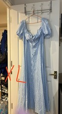 Blue Maxi Dress XL Regular V-Neck Puff Sleeve Long Length Women