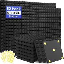 52 Pack Sound Proof Foam Panels for Walls, 12" X 12" X 2" Pyramid