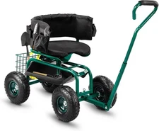 Garden Cart,Outdoor Rolling Garden Scooter Adjustable 360 Swivel Seat Tool Tray