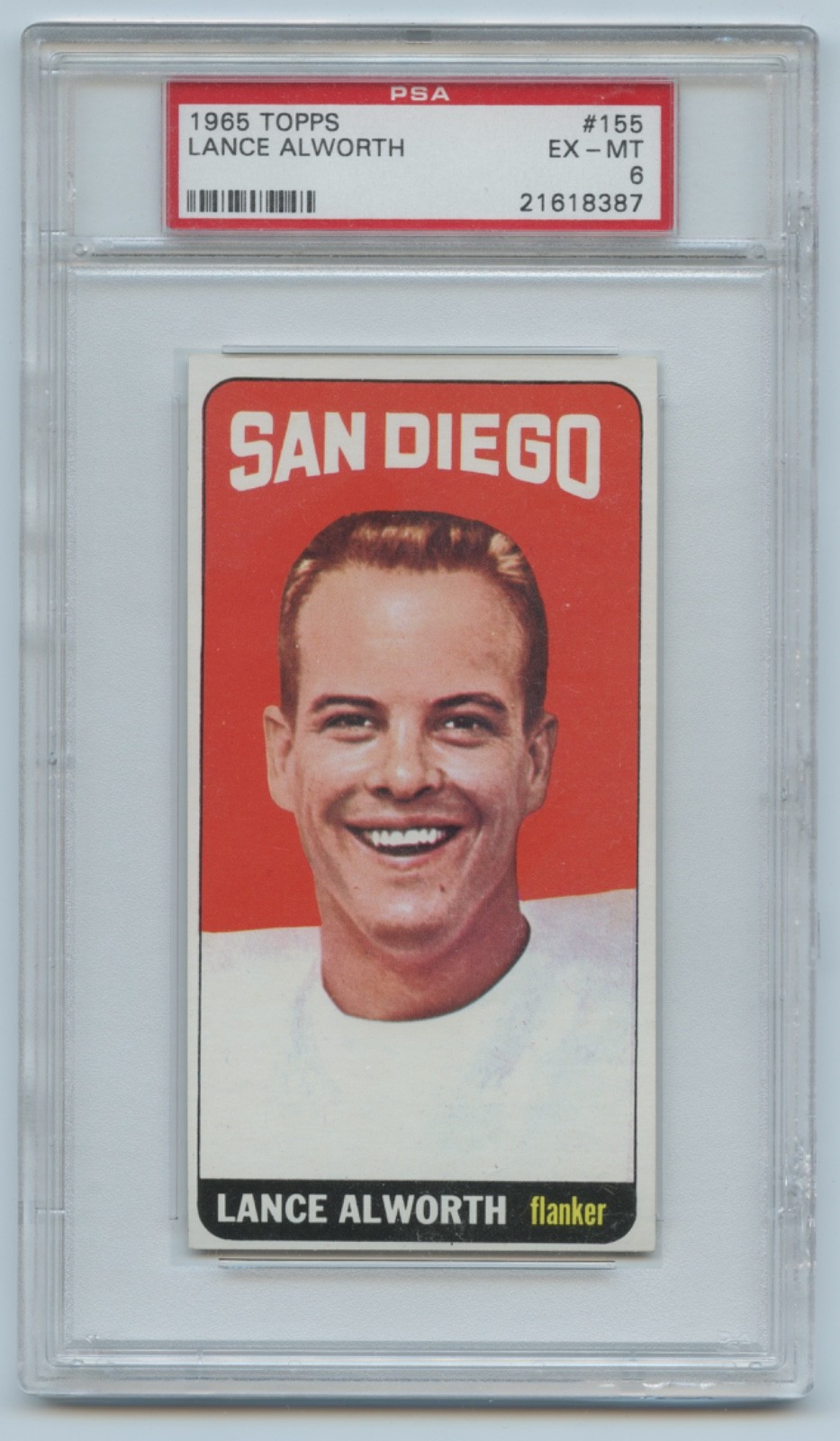 1965 Topps Football, Lance Alworth #155, PSA-6