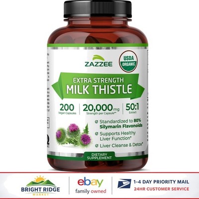 Certified Organic Milk Thistle Capsules for Liver Support, 200  Servings