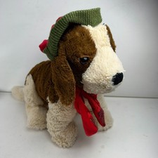 Wal-Mart Christmas Puppy Dog Plush 16" Brown White Red Santa Hat Scarf Tree
