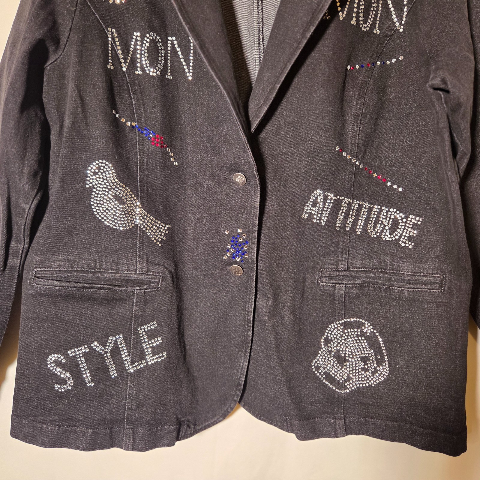 Women With Control Basic Jacket M Black Denim Col… - image 3