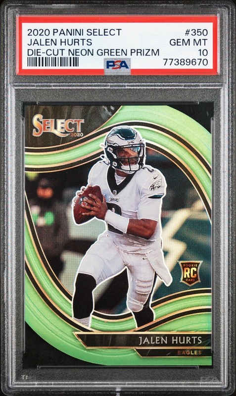 2020 #350 Panini Select Jalen Hurts Die Cut Neon Green Prizm PSA 10 RC Rookie