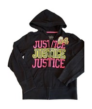 Justice Girls 8 Black Zip Hoodie Glitter Logo NWOT Size 8