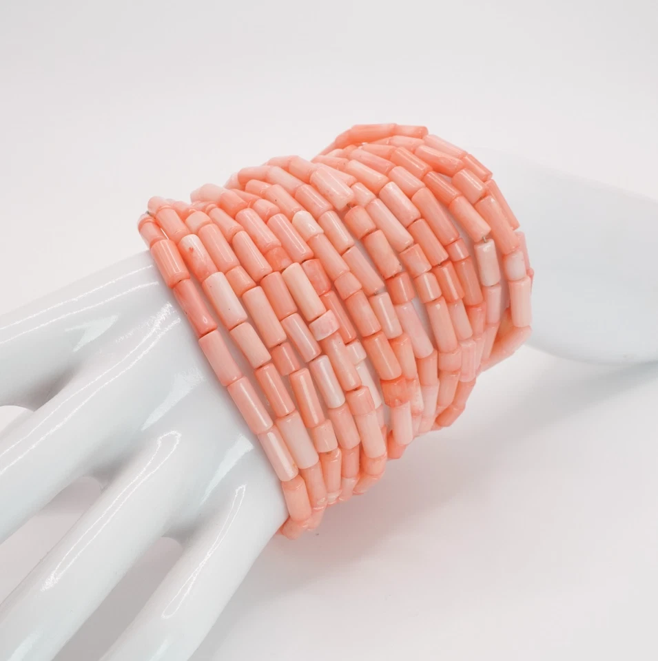 Bracciale corallo rosa multi filo argento 925 vintage - Immagine 2 di 3