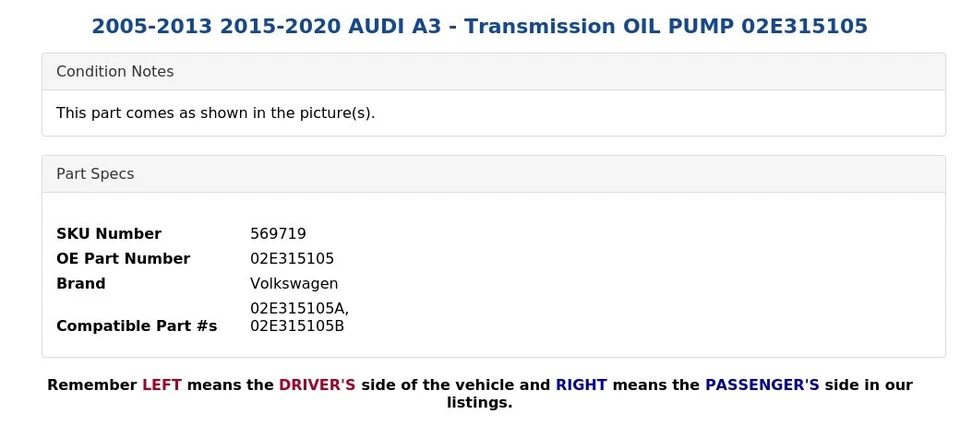 2005-2013 2015-2020 AUDI A3 - Bomba de óleo de transmissão 02E315105 - Imagem 4 de 4