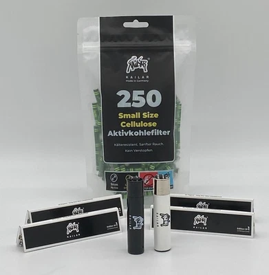 Kailar Cellulose Slim Aktivkohlefilter ø 6mm 250 St. grün + 4x Papier o. 1Feu.