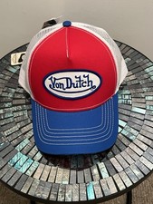 VON DUTCH RED WHITE  BLUE TRUCKER HAT MESH BACK ADJUSTABLE ONE SIZE