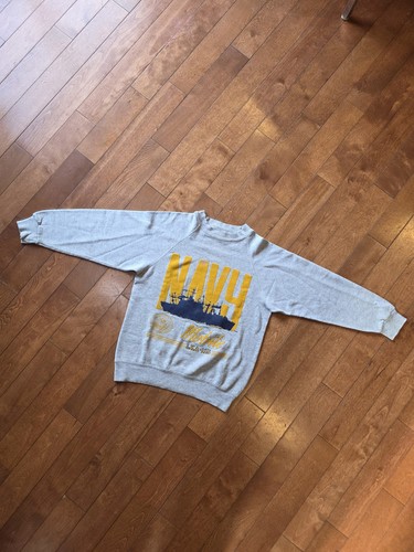 Vintage Navy USS Mobile LLA - 115 Gray Longsleeve Crewneck Sweater Mens Medium
