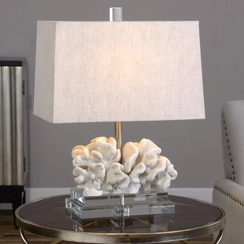 Coastal Accent Table Lamp 22" High Taupe Ivory Coral Beige Shade for Living Room - Picture 3 of 3
