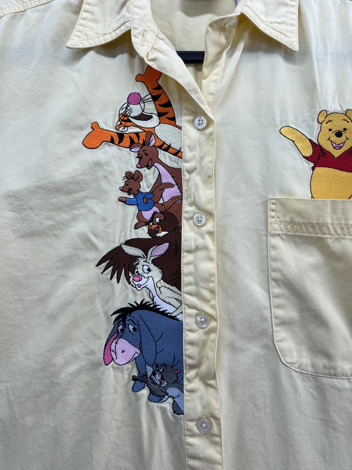 Camisa De Colección Disney Winnie the Pooh Para Hombre Grande Amarilla Bordada Abotonada Años 90 Foto 4 de 4